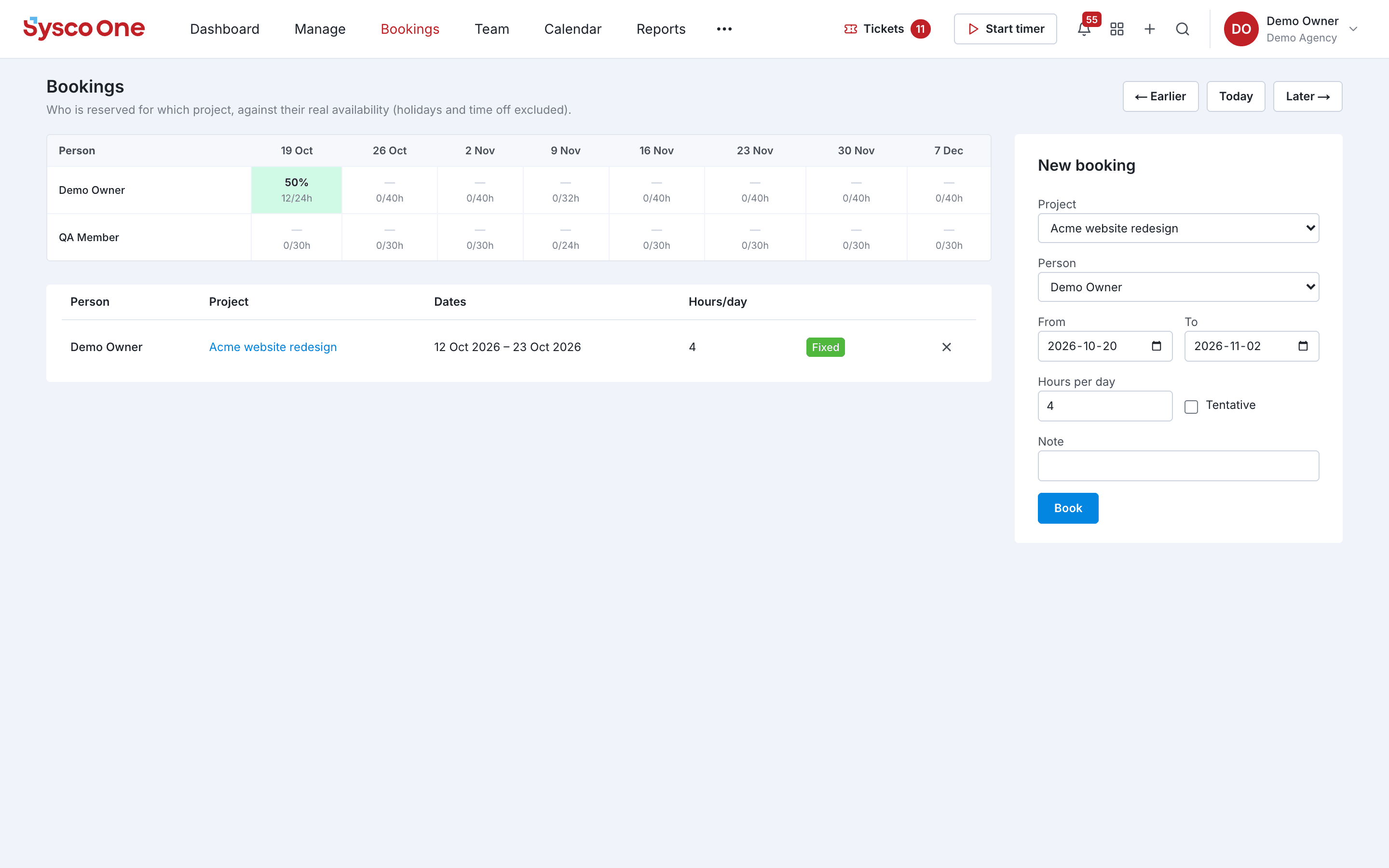 The Team & calendar module in sysco.one