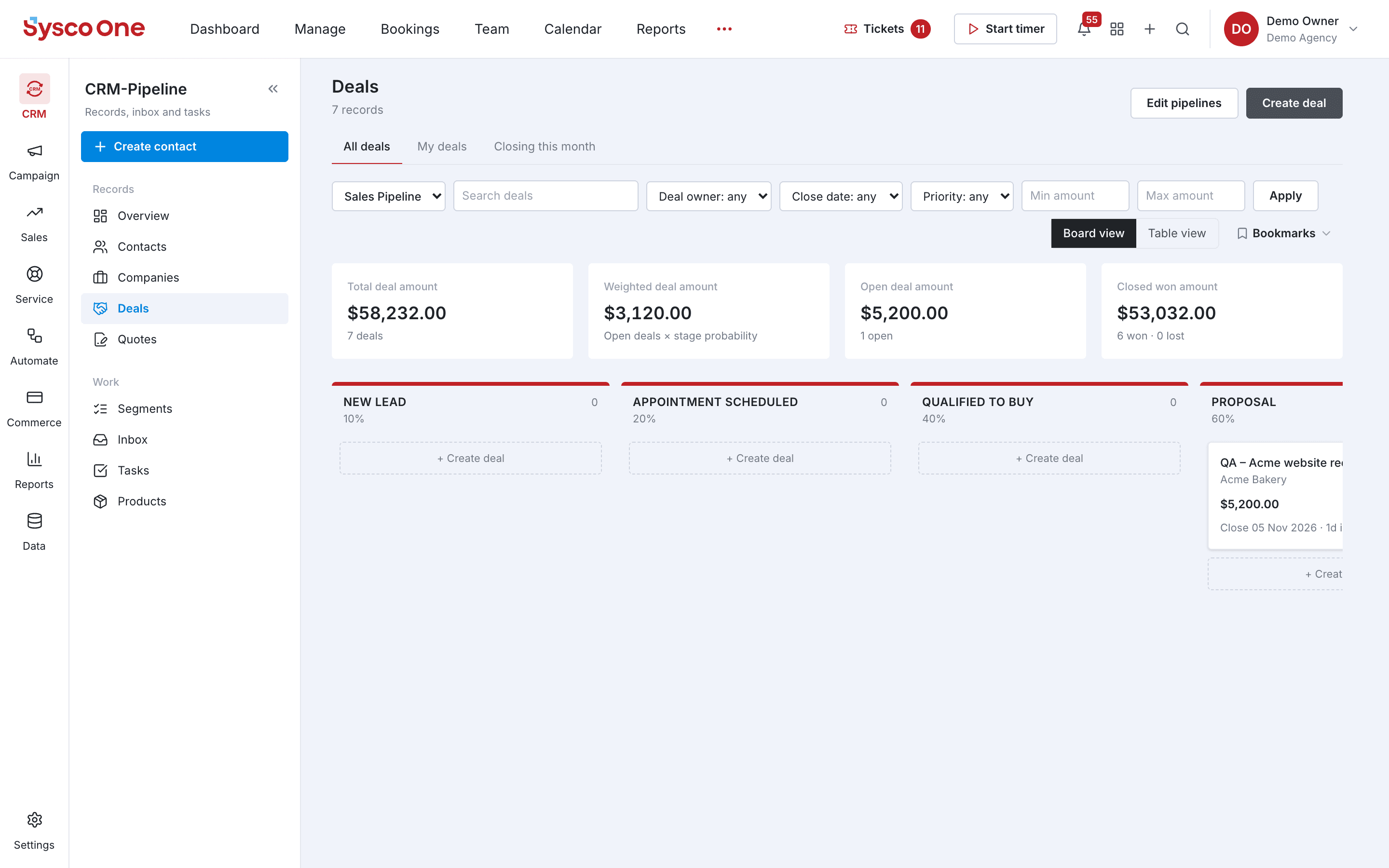The CRM module in sysco.one