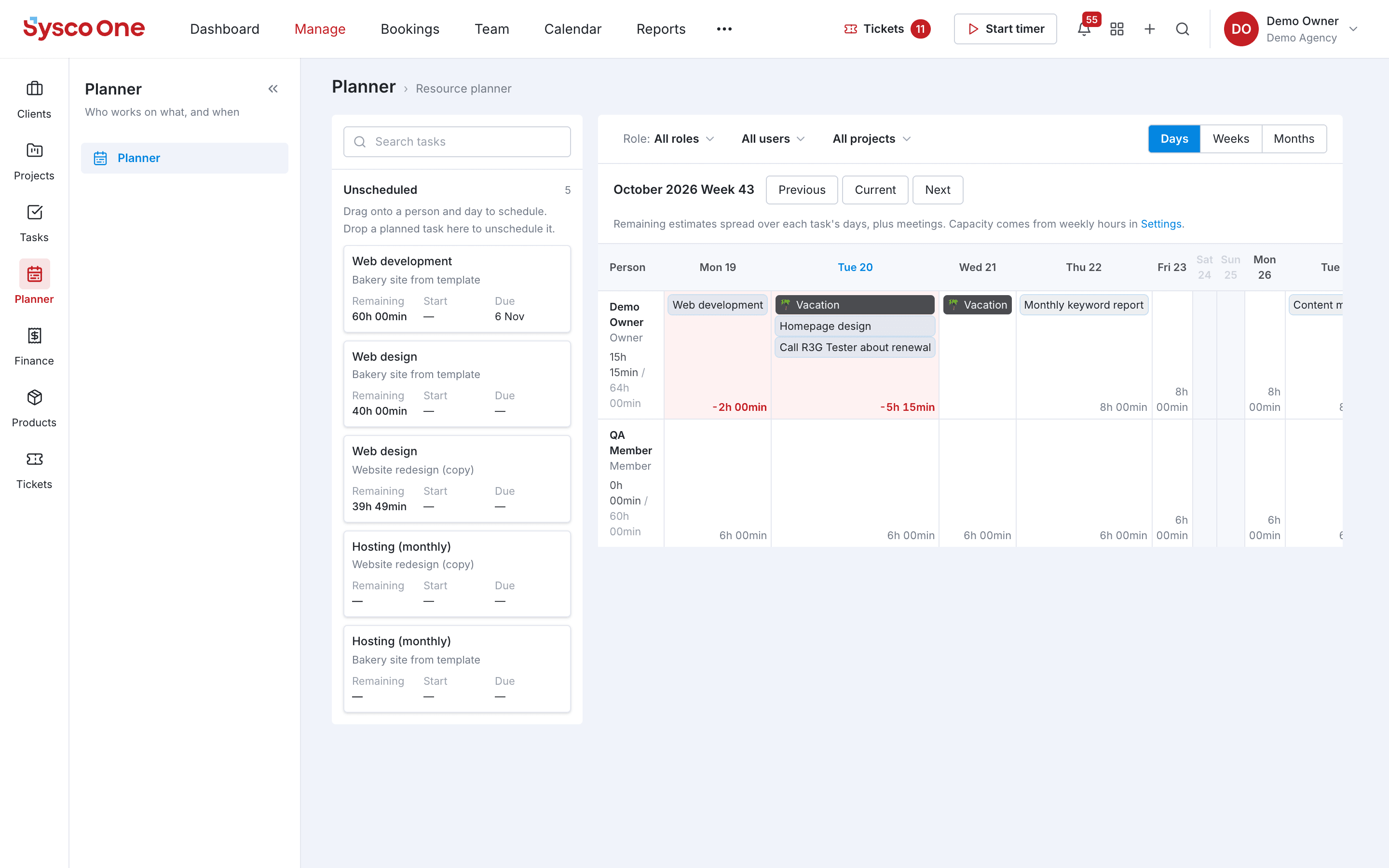 The Planner module in sysco.one