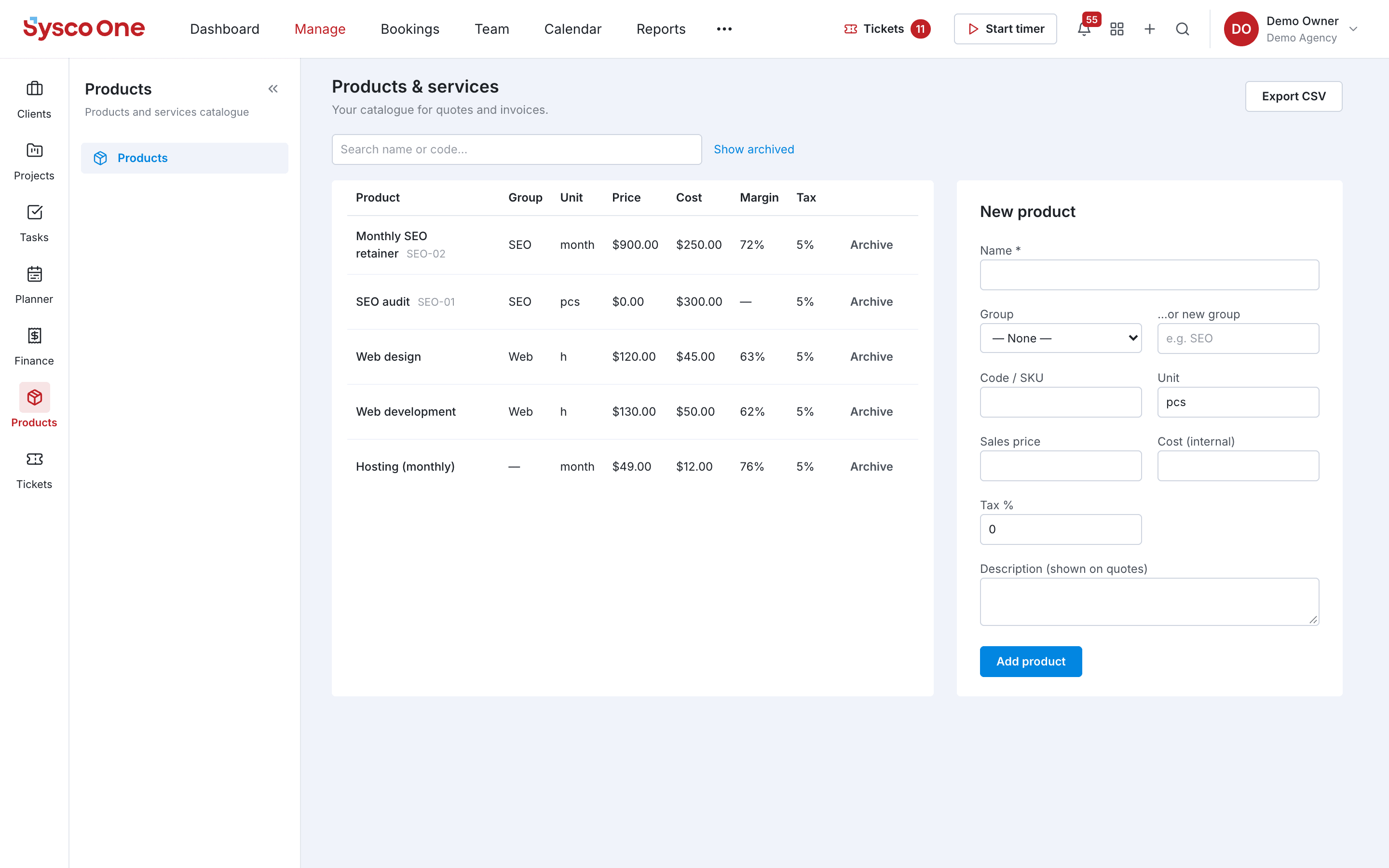 The Products module in sysco.one
