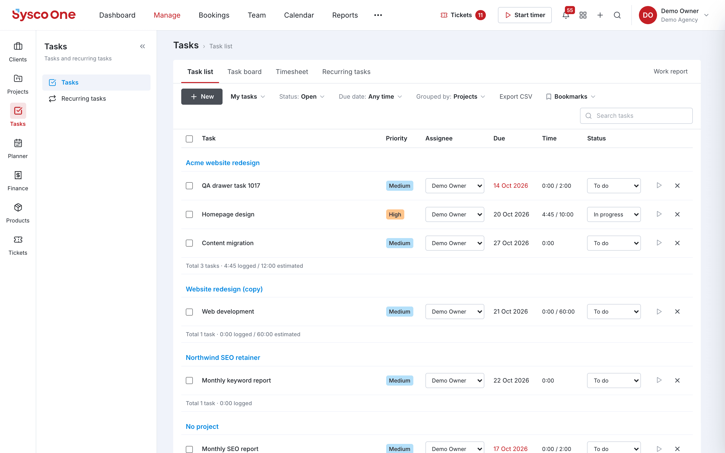 The Tasks module in sysco.one
